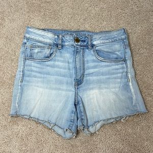High Rise Cropped Denim Shorts